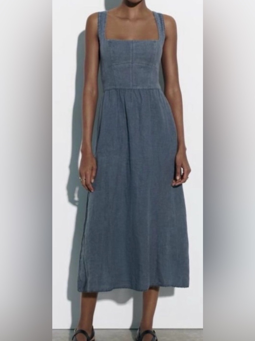 Women's Zara Linen Maxi Dress in Slate Blue